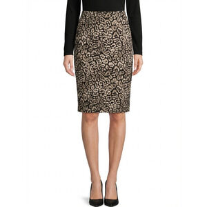 Ann Taylor Pencil Skirt Stretch Lined Leopard Cheetah Animal Black Tan 10